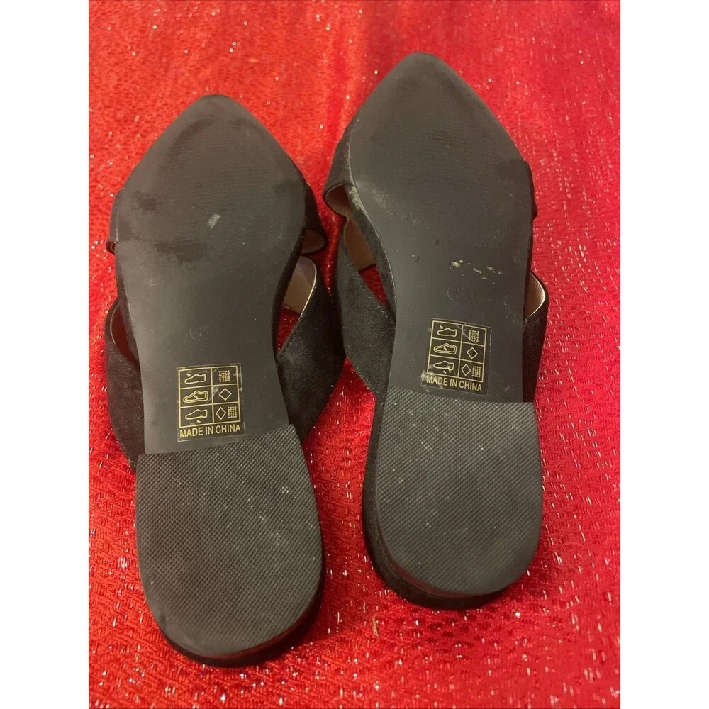 Womens Black Dress Shoes Size 8.5 Flat Slip-ons Suede Pointed Toe